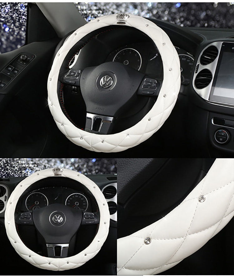 Leather Crown Car Steering Wheel Cover