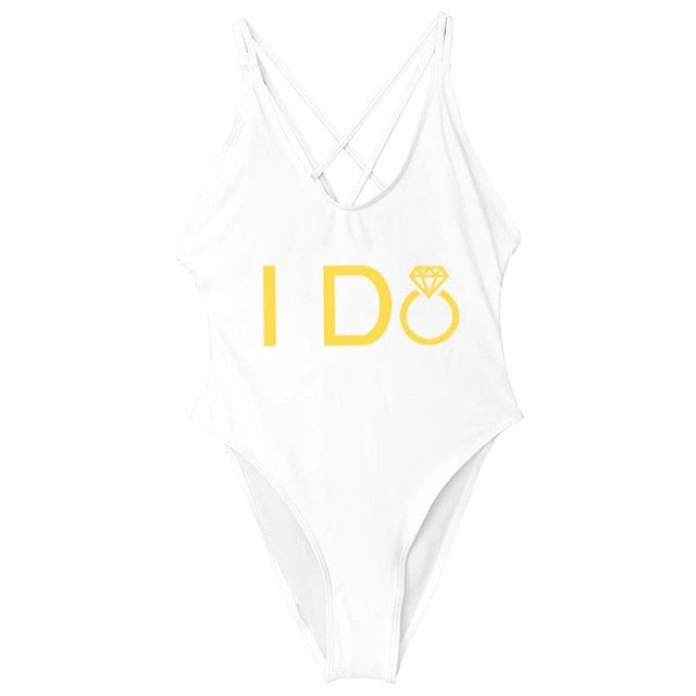 I DO Bride Wedding One Piece High Waist Swimsuit