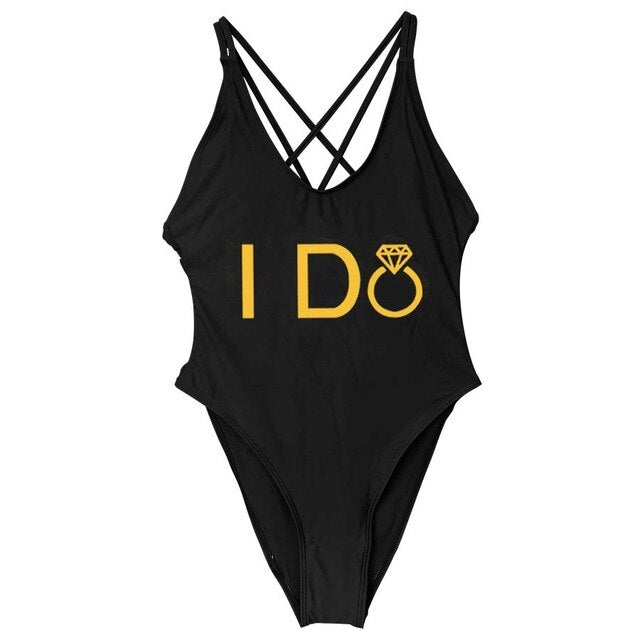 I DO Bride Wedding One Piece High Waist Swimsuit