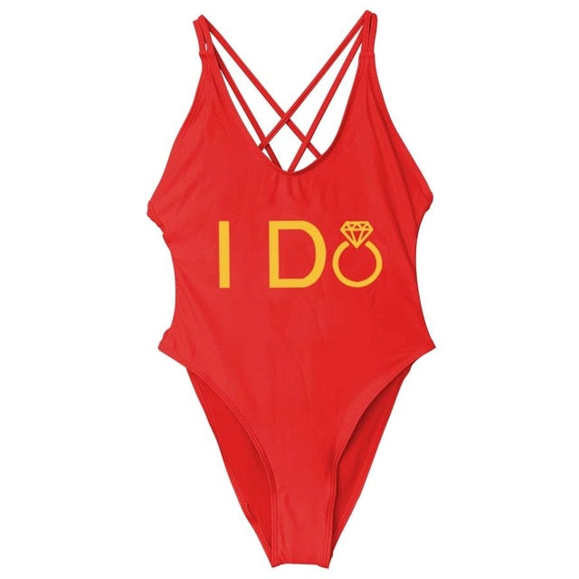 I DO Bride Wedding One Piece High Waist Swimsuit
