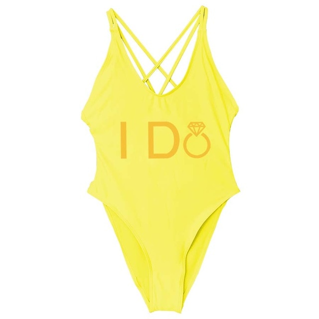 I DO Bride Wedding One Piece High Waist Swimsuit