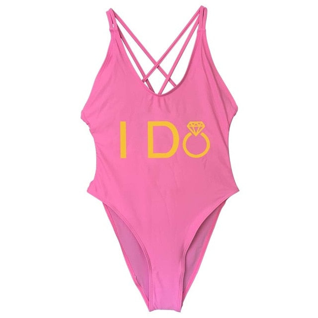I DO Bride Wedding One Piece High Waist Swimsuit