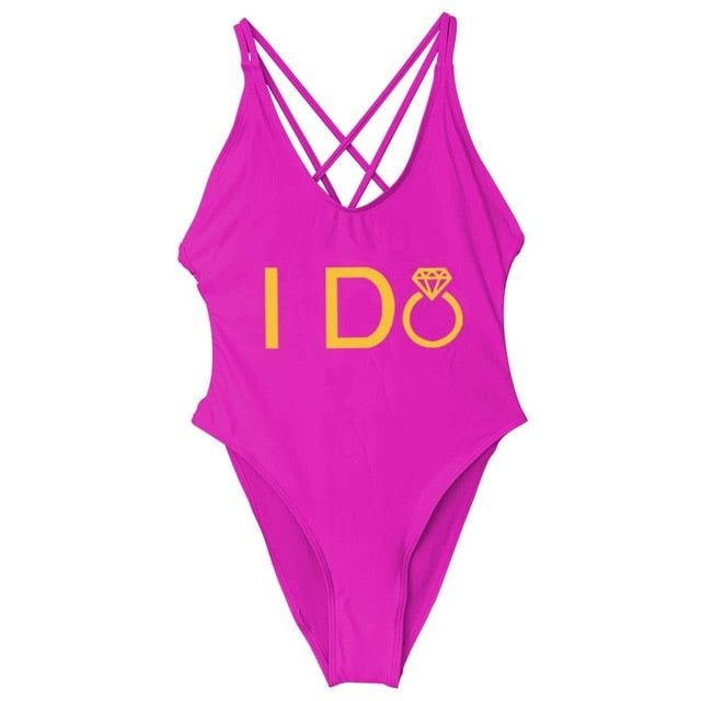 I DO Bride Wedding One Piece High Waist Swimsuit