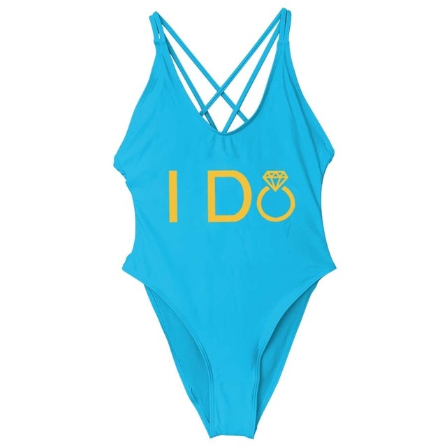 I DO Bride Wedding One Piece High Waist Swimsuit