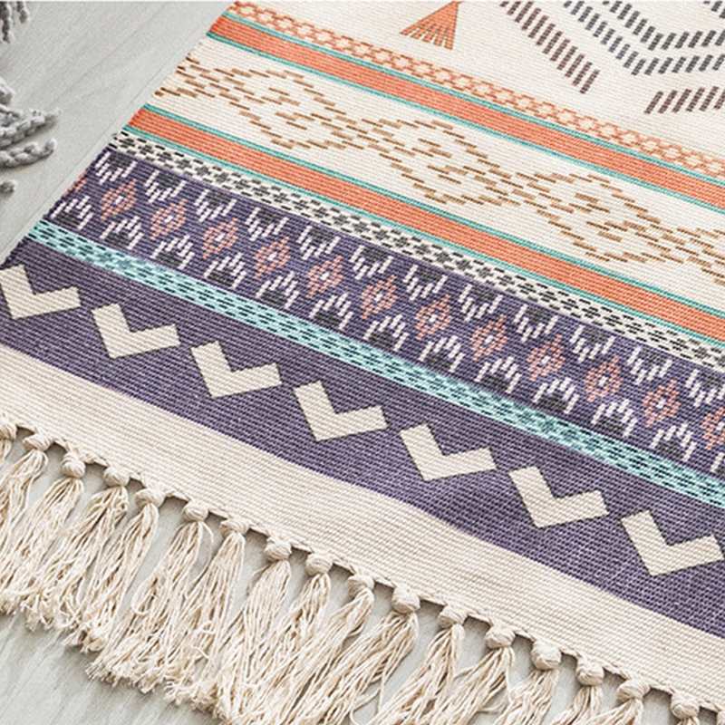 Retro Bohemian Hand Woven Cotton Linen Tassel Rug