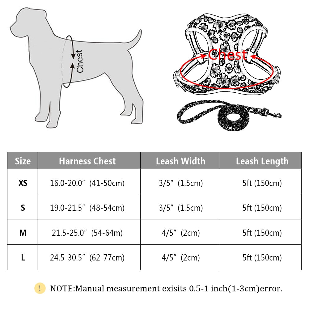 Fashion Printed Vest Reflective Harness Leash Set