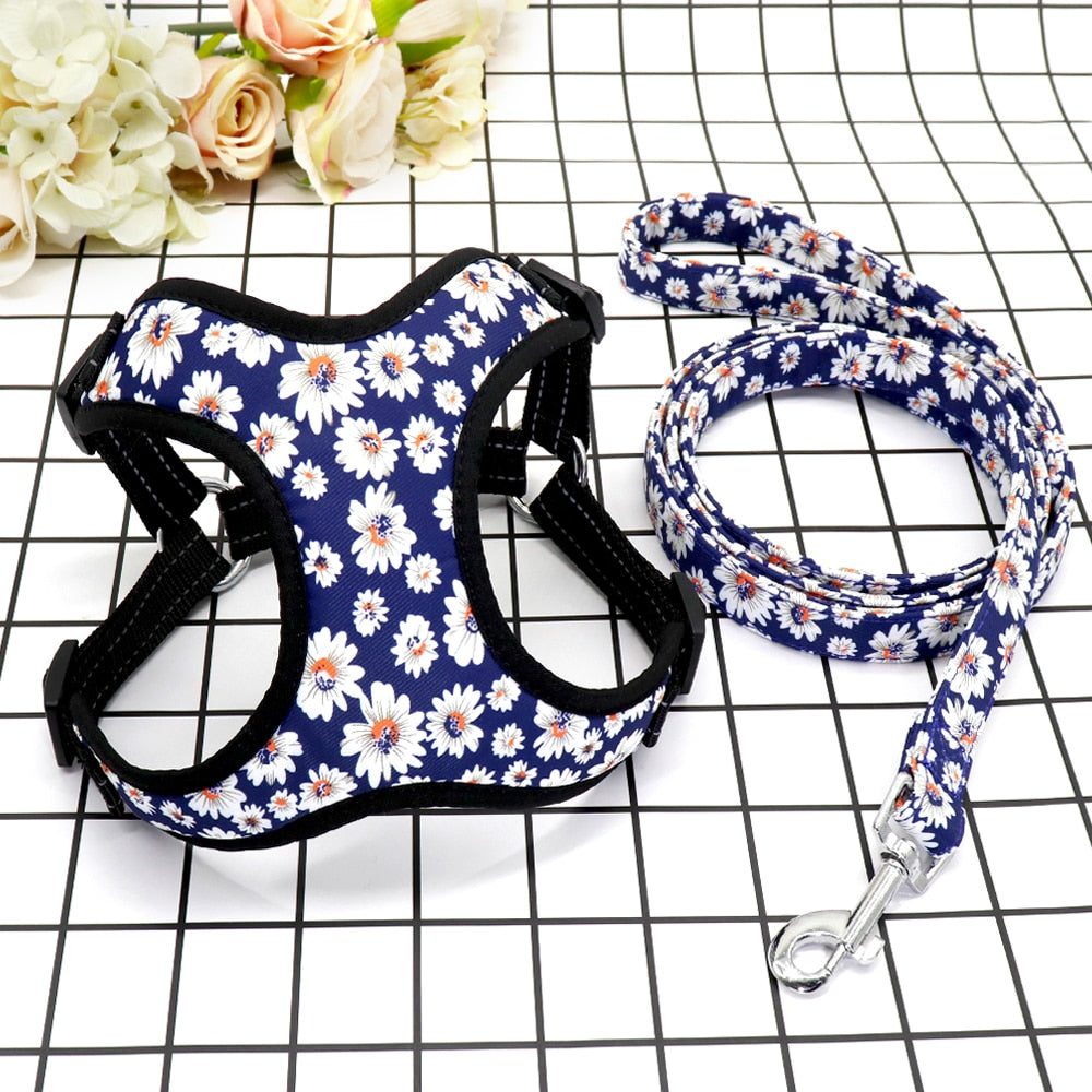 Fashion Printed Vest Reflective Harness Leash Set
