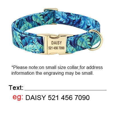 Personalized Dog Collar Leash Floral Pet Customized ID Tag