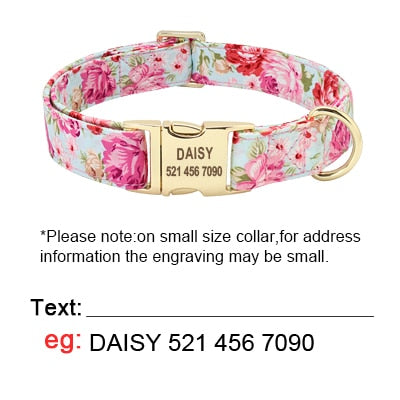 Personalized Dog Collar Leash Floral Pet Customized ID Tag