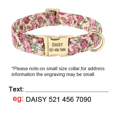 Personalized Dog Collar Leash Floral Pet Customized ID Tag