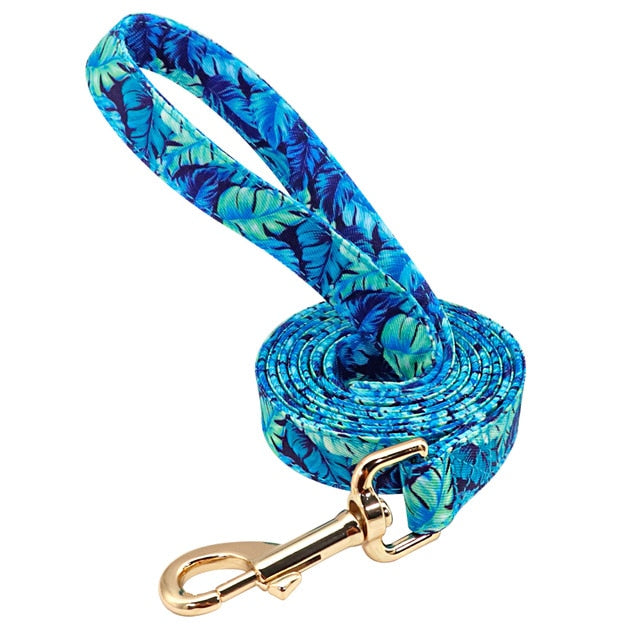 Personalized Dog Collar Leash Floral Pet Customized ID Tag