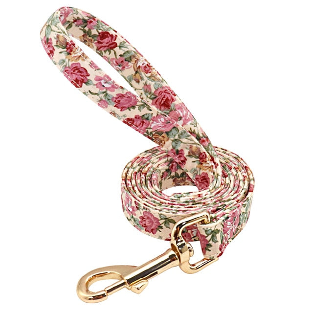 Personalized Dog Collar Leash Floral Pet Customized ID Tag