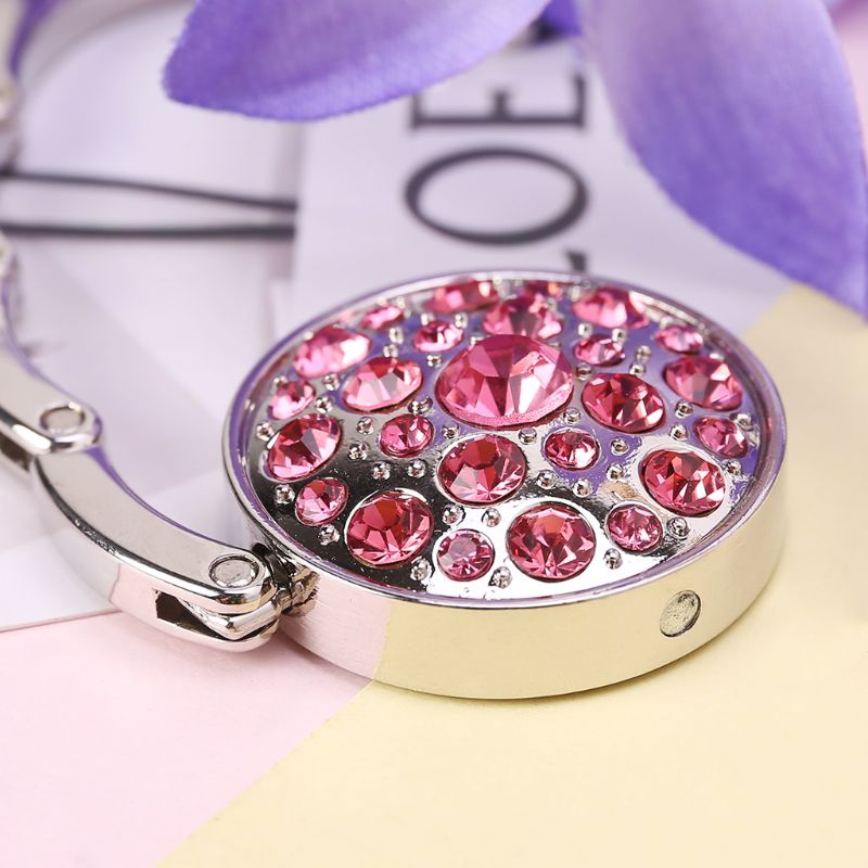 Round Rhinestone Foldable Purse Bag Table Hook