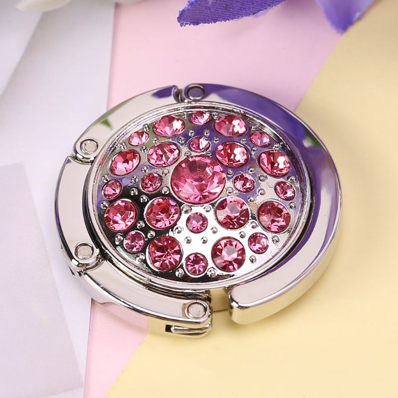 Round Rhinestone Foldable Purse Bag Table Hook