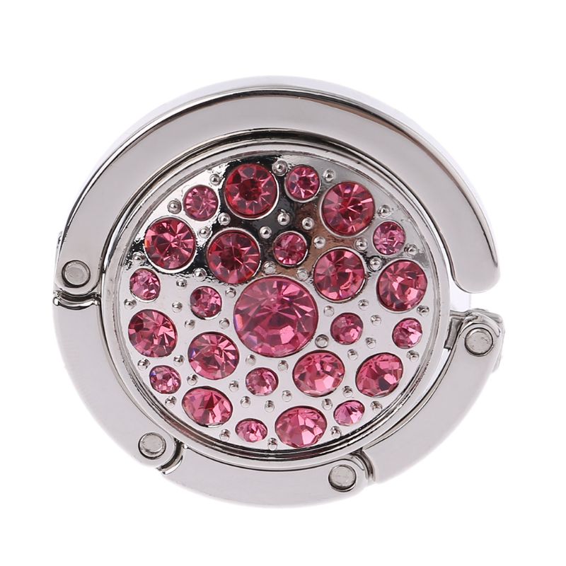 Round Rhinestone Foldable Purse Bag Table Hook