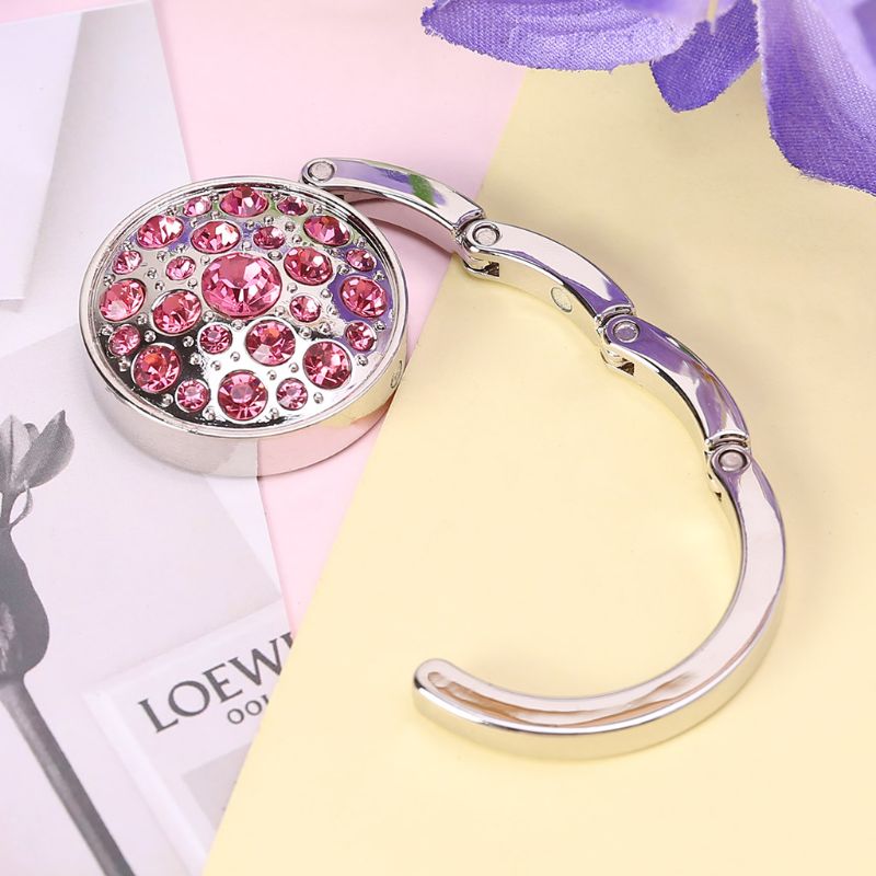 Round Rhinestone Foldable Purse Bag Table Hook