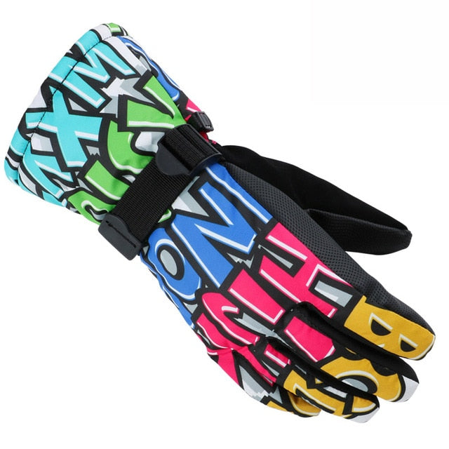 Winter -30 Ski Gloves Adjustable Graffiti Mittens