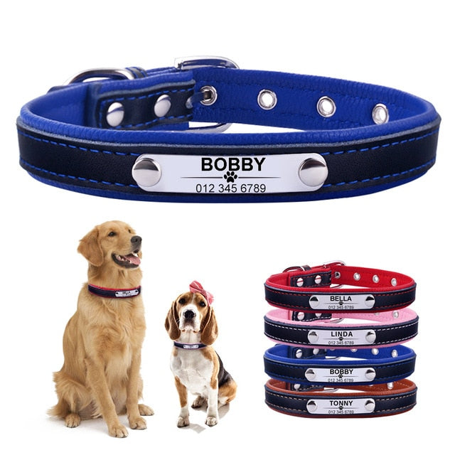 Personalized Leather Dog Collar Tag ID Name