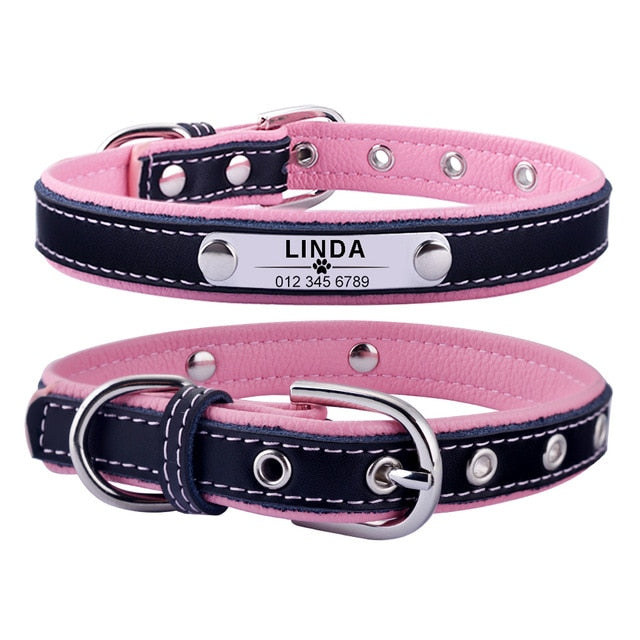 Personalized Leather Dog Collar Tag ID Name