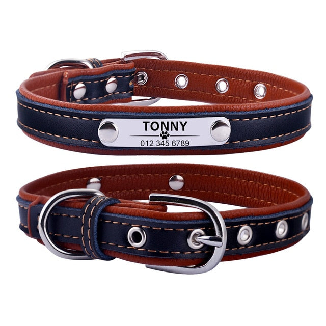 Personalized Leather Dog Collar Tag ID Name