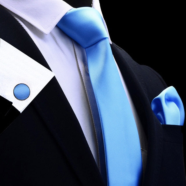 8 CM Necktie Handkerchief Cufflink Set Solid Colors For Men Style