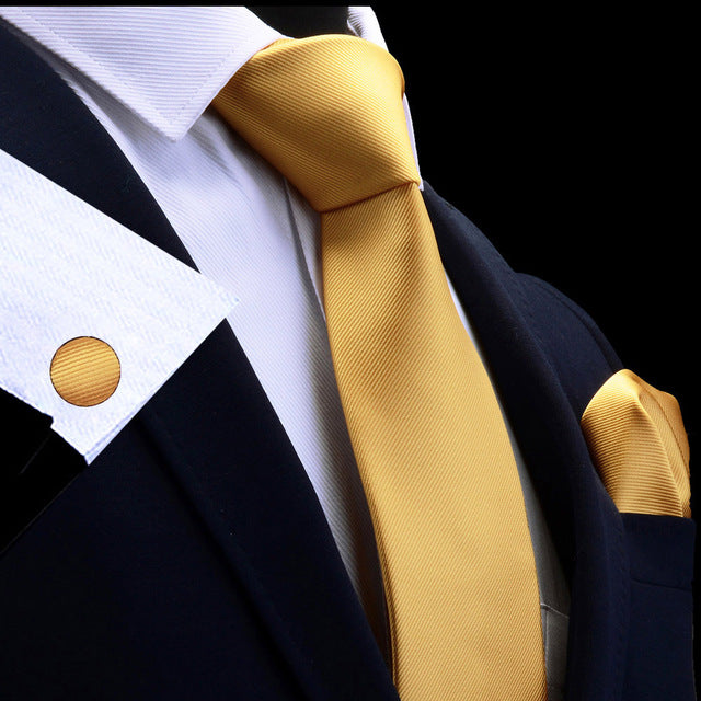 8 CM Necktie Handkerchief Cufflink Set Solid Colors For Men Style