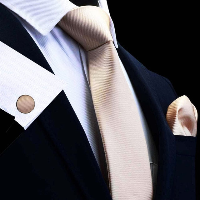 8 CM Necktie Handkerchief Cufflink Set Solid Colors For Men Style