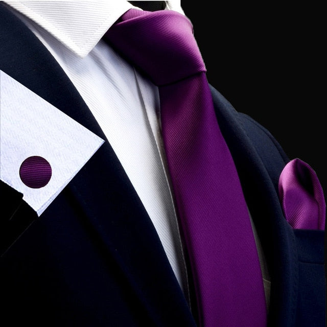 8 CM Necktie Handkerchief Cufflink Set Solid Colors For Men Style