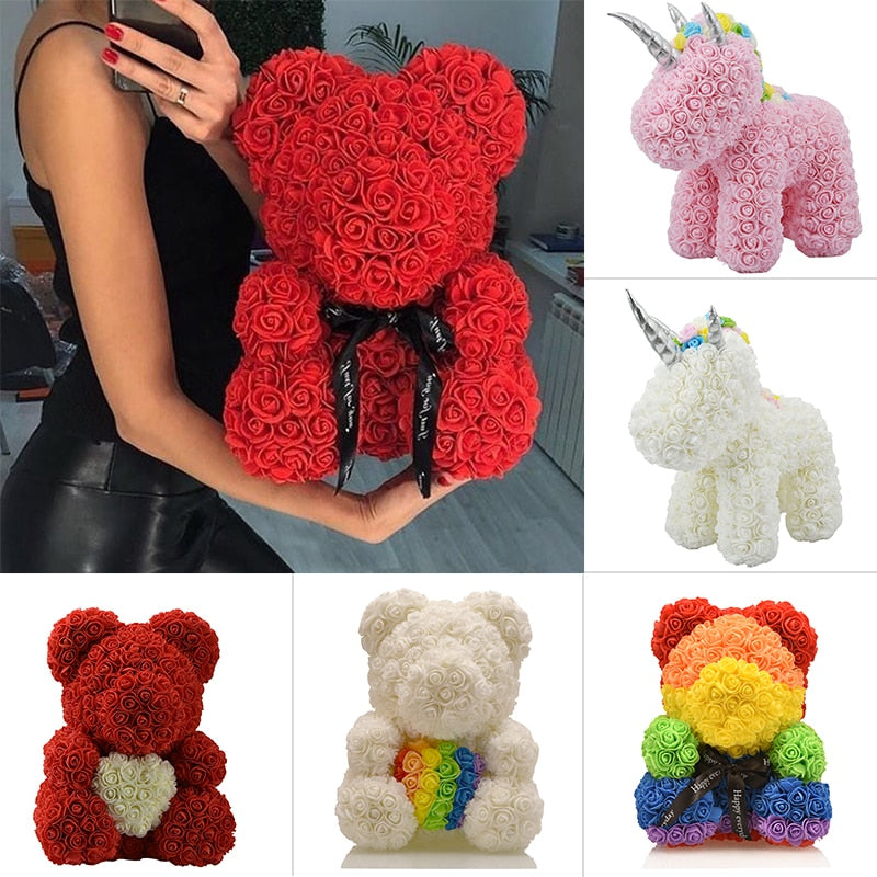 Rose Teddy Bear Unicorn Flower Gift