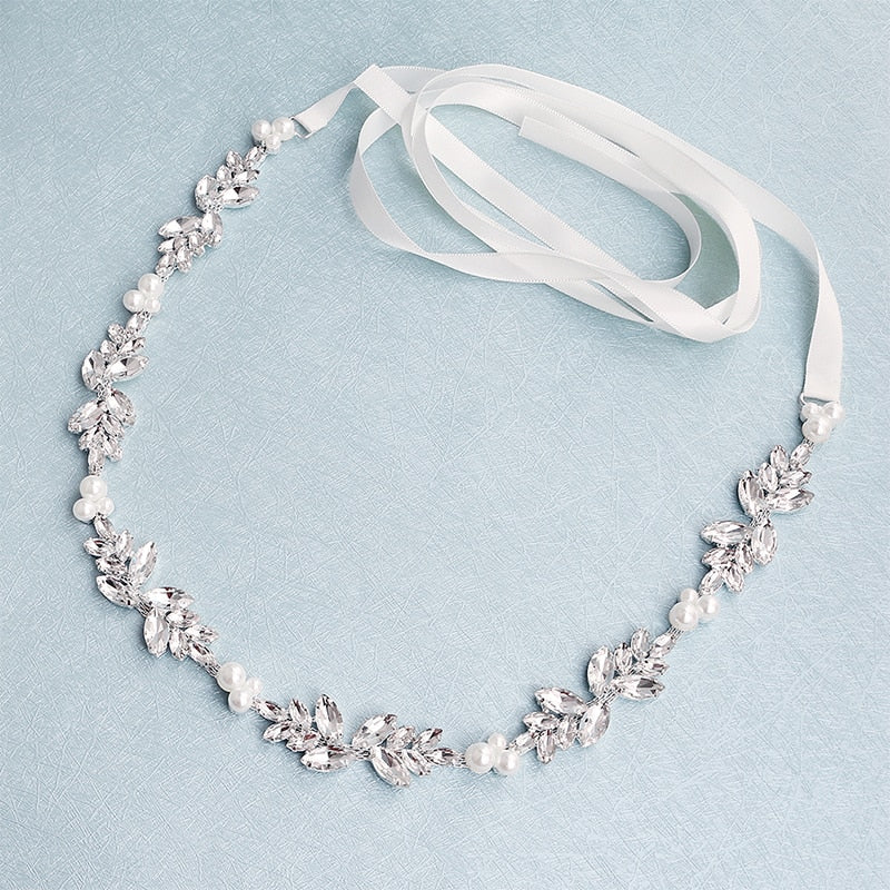 Sparkling Flower Crystal Pearl Belt Bridal Sash