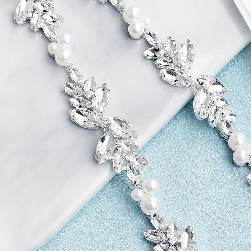 Sparkling Flower Crystal Pearl Belt Bridal Sash