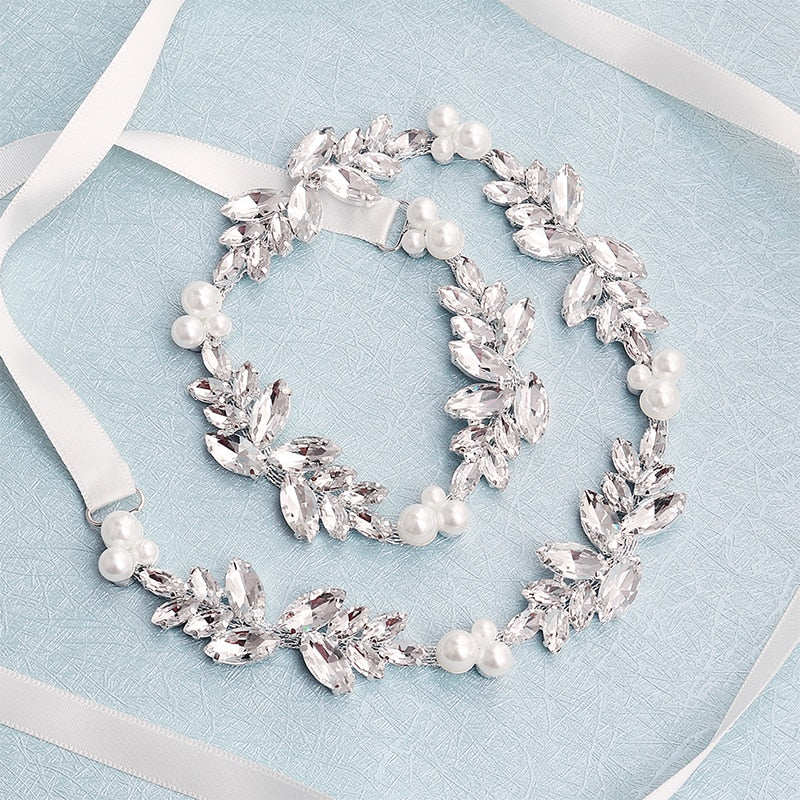 Sparkling Flower Crystal Pearl Belt Bridal Sash