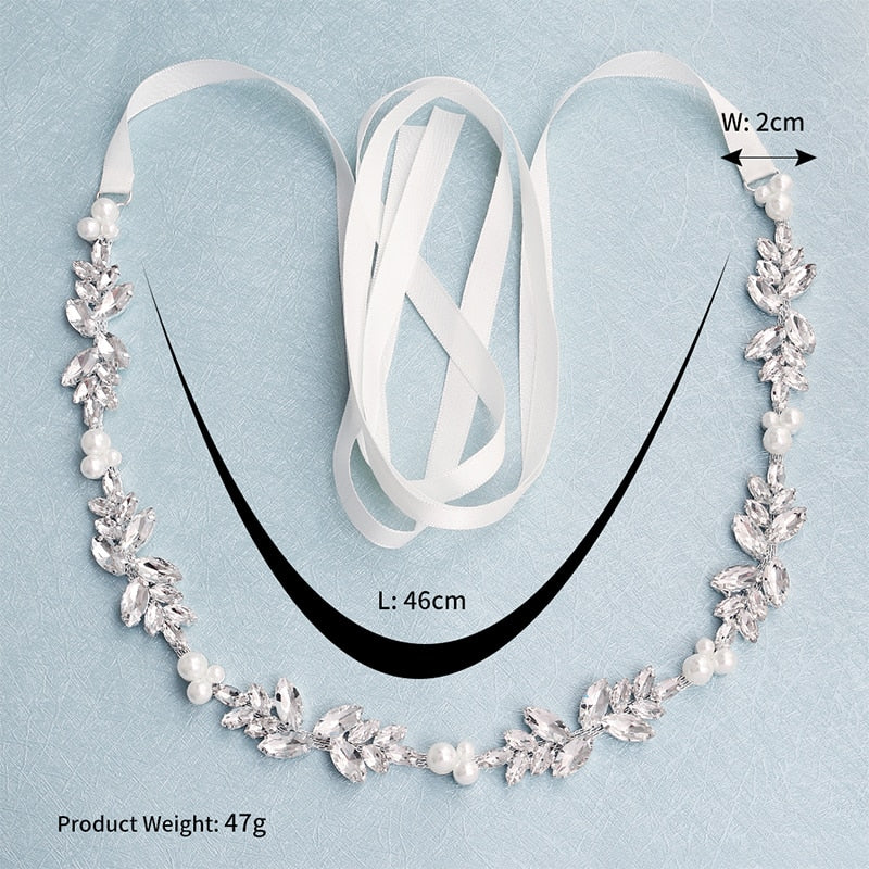 Sparkling Flower Crystal Pearl Belt Bridal Sash