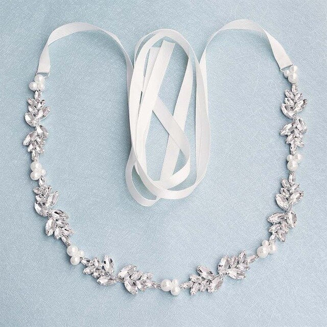 Sparkling Flower Crystal Pearl Belt Bridal Sash
