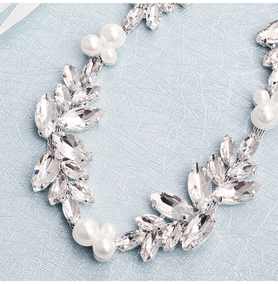 Sparkling Flower Crystal Pearl Belt Bridal Sash