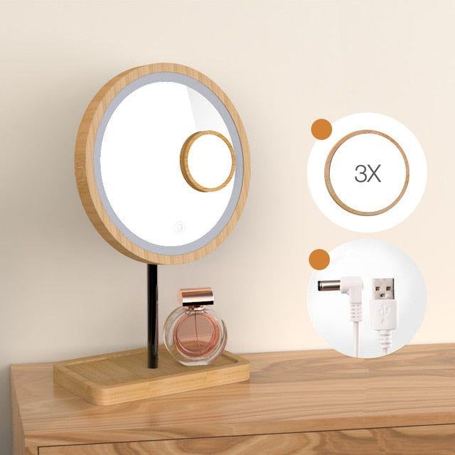 Wooden LED Makeup Mirror 3X Magnifying