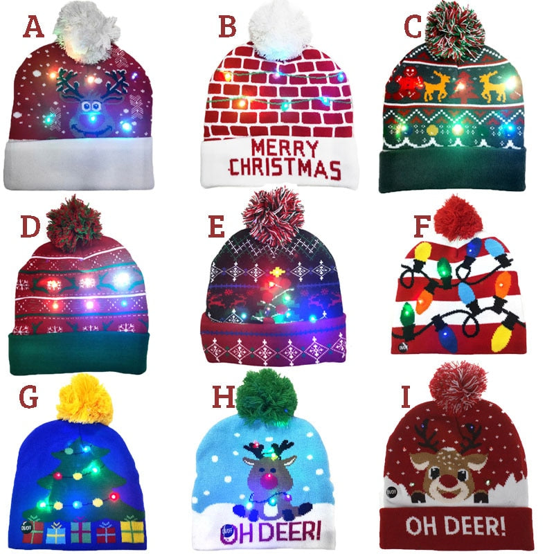 LED Knitted Christmas Hat Beanie Light Up Warm Hat