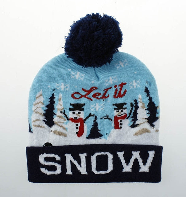 LED Knitted Christmas Hat Beanie Light Up Warm Hat