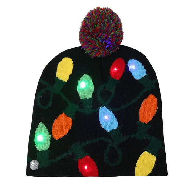 LED Knitted Christmas Hat Beanie Light Up Warm Hat