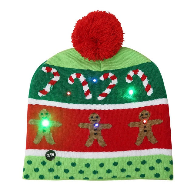 LED Knitted Christmas Hat Beanie Light Up Warm Hat