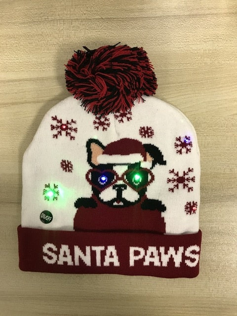 LED Knitted Christmas Hat Beanie Light Up Warm Hat