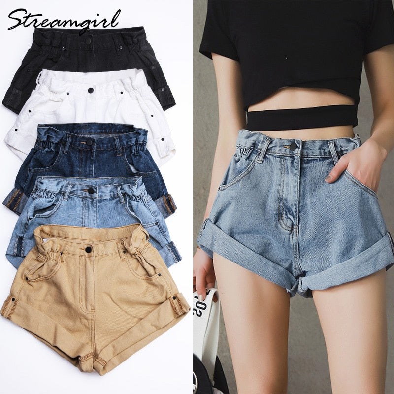Womens Vintage Denim Shorts Jeans Wide Leg High Waist