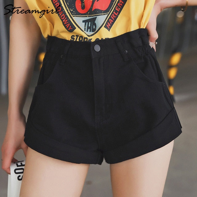 Womens Vintage Denim Shorts Jeans Wide Leg High Waist