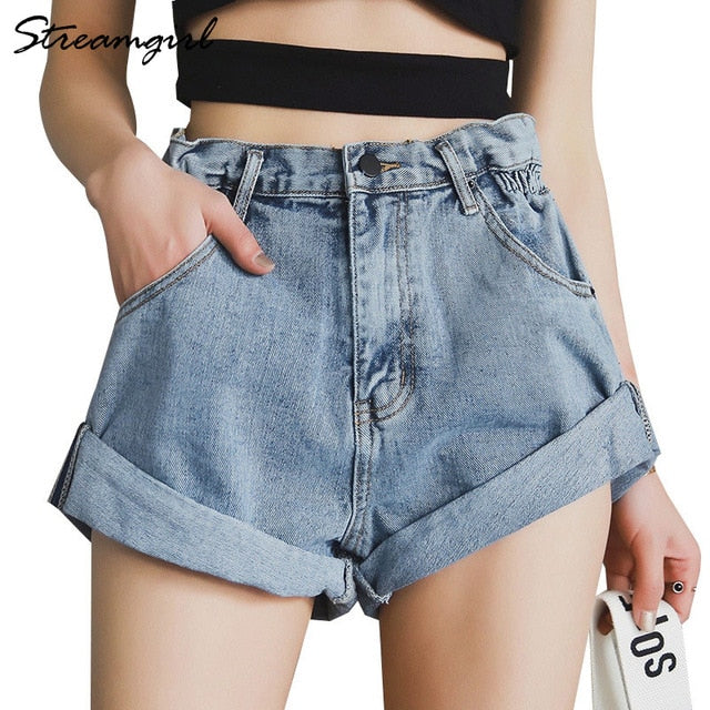 Womens Vintage Denim Shorts Jeans Wide Leg High Waist