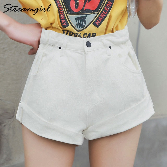 Womens Vintage Denim Shorts Jeans Wide Leg High Waist