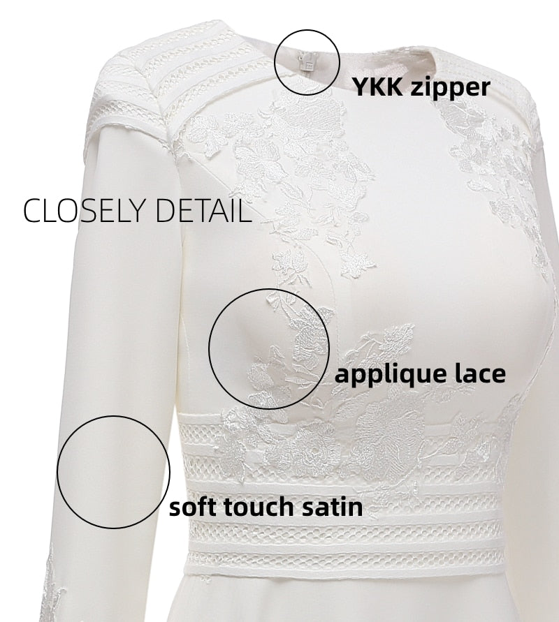 Simple Long Sleeve Plain Satin Wedding Dress Bridal Gown