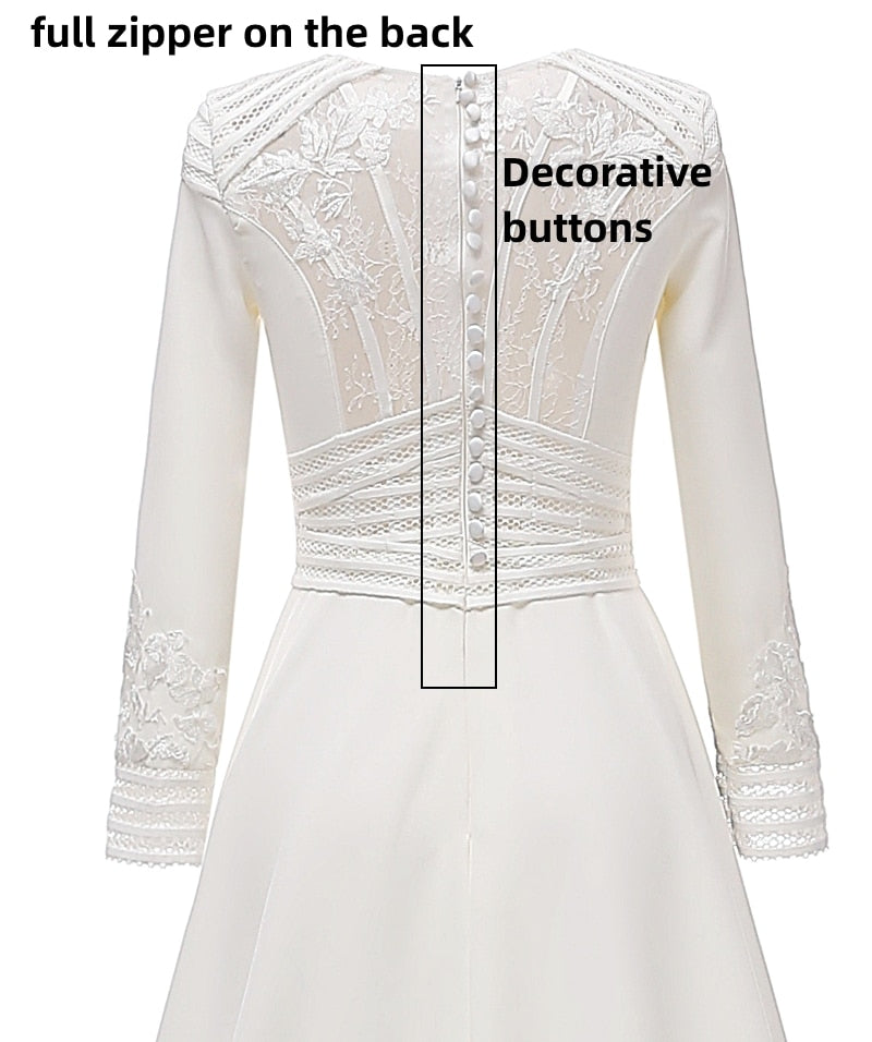 Simple Long Sleeve Plain Satin Wedding Dress Bridal Gown