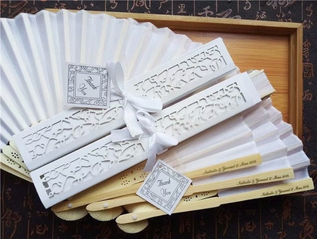 100pc Personalized Silk Hand Fan Favors