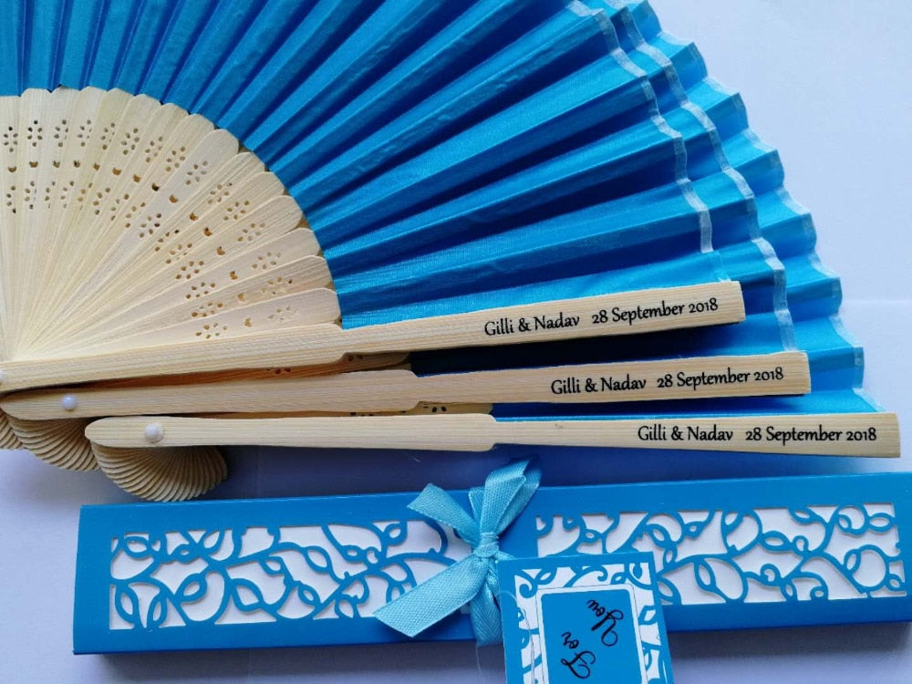 100pc Personalized Silk Hand Fan Favors