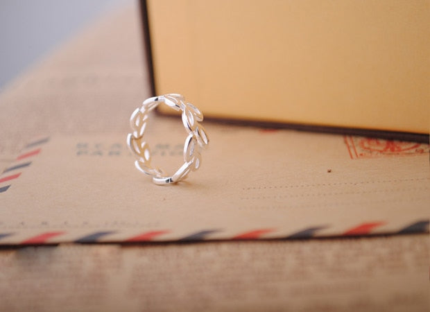Bohemian Vintage 925 Sterling Silver Leaf Ring For Women Adjustable Size